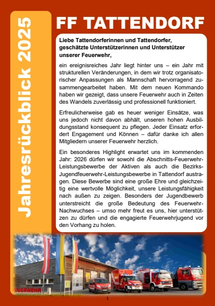 Titelseite des Jahresrückblicks 2025 der FF Tattendorf